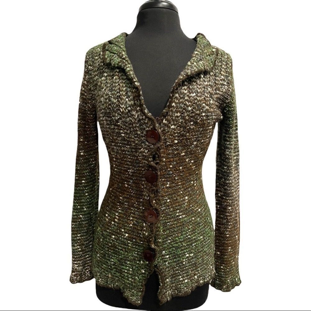 BCBGMaxAzria Ombre Knit Button Front Cardigan Sweater Brown Green Size M